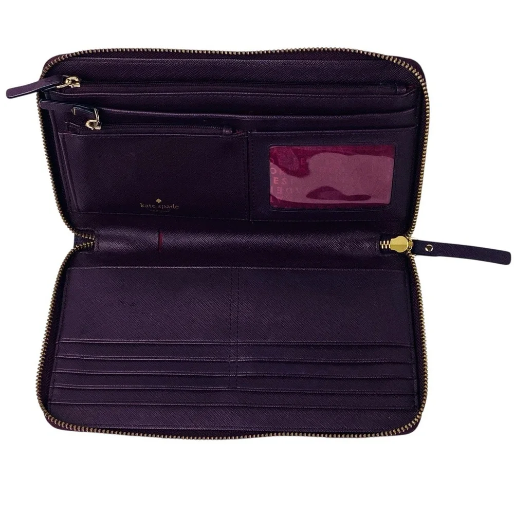 Kate Spade New York Laurel Way Talla Texture Deep Plum Leather Zip AroundWallet
